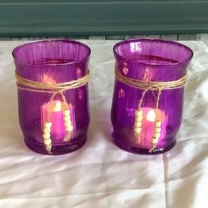 2 Vintage/retro looking tinted glass hurricane candle holders….you pick color